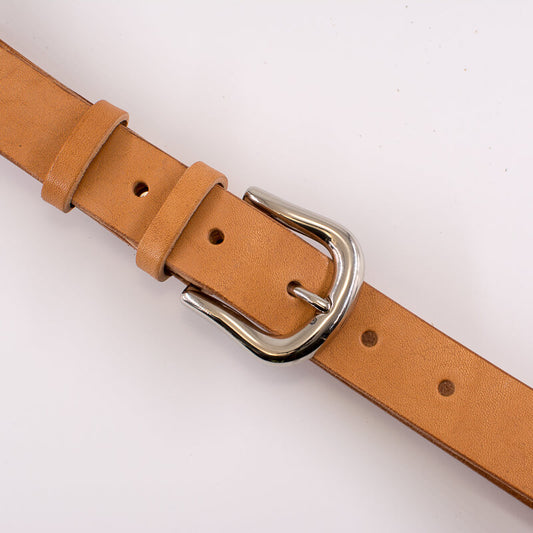 Silver round solid brass buckle - vachetta leather belt - 3cm width