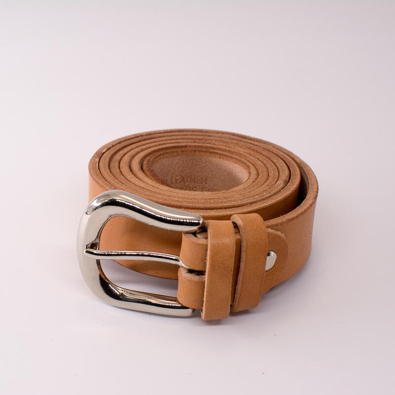 Silver round solid brass buckle - vachetta leather belt - 3cm width