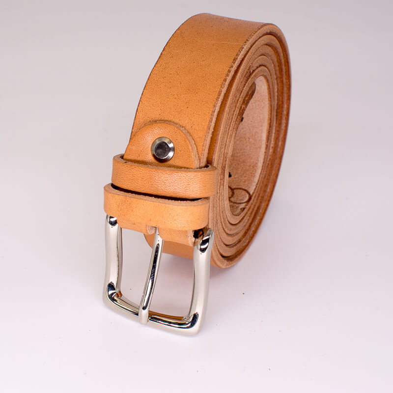 Silver square solid brass buckle - vachetta leather belt - 3cm width