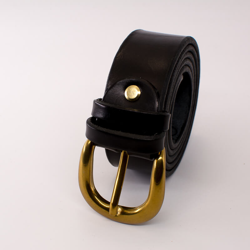 Leather belt with solid brass buckle by VEINAGE Black / XXS