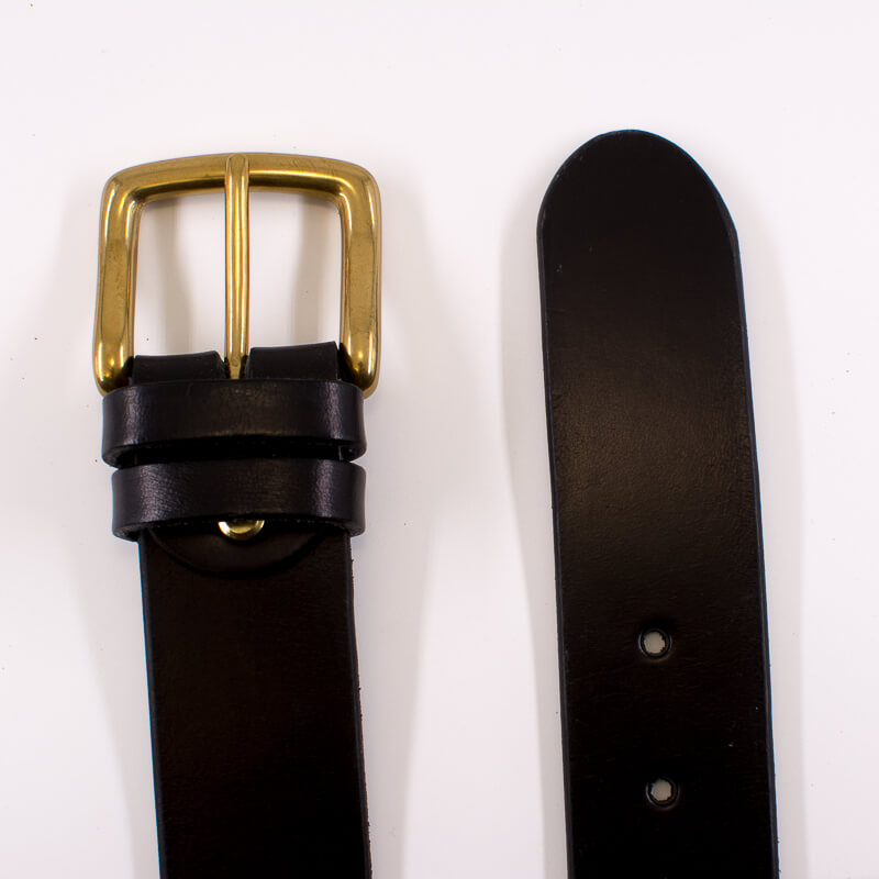 Silver square solid brass buckle (short) - black leather belt
