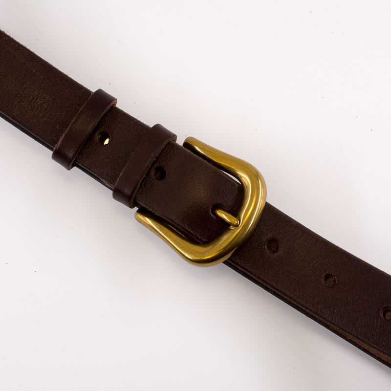 Golden round solid brass buckle - dark brown leather belt - 3cm width