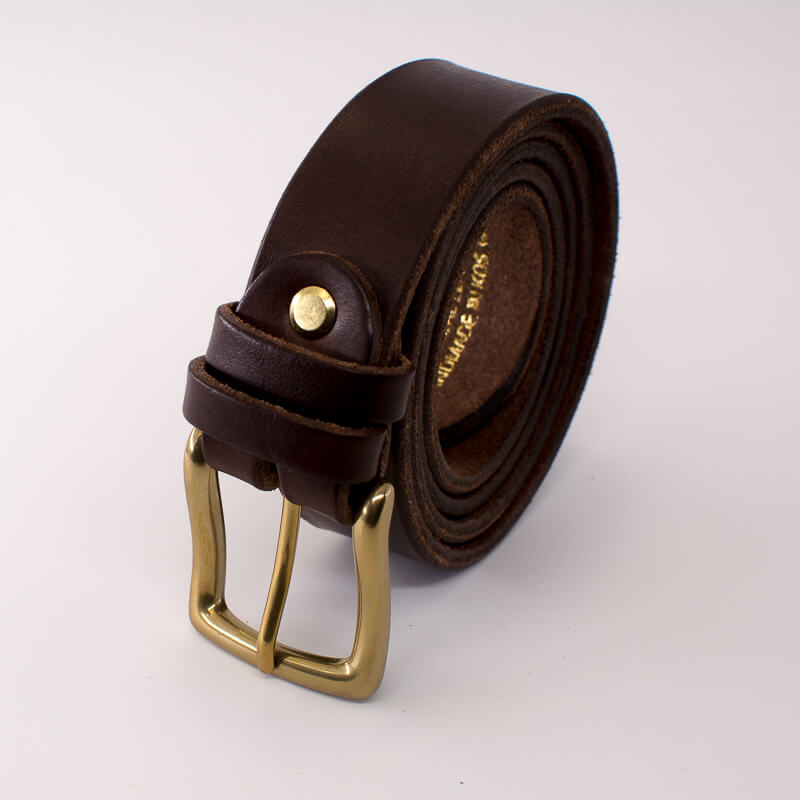 Golden square solid brass buckle - dark brown leather belt - 3cm width