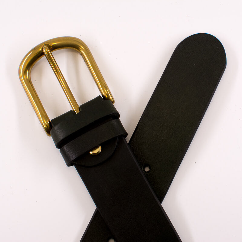 Golden round solid brass buckle - dark green leather belt - 4cm width