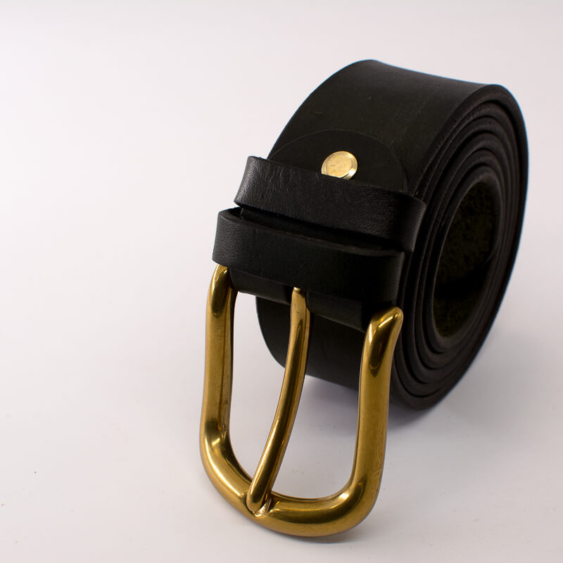 Golden round solid brass buckle - dark green leather belt - 4cm width