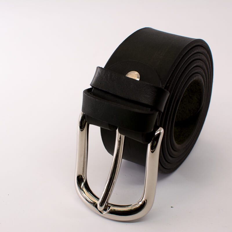 Silver round solid brass buckle - dark green leather belt - 4cm width