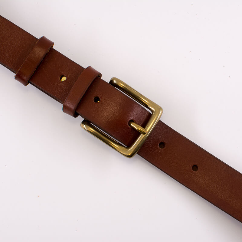 Golden square solid brass buckle - light brown leather belt - 3cm width