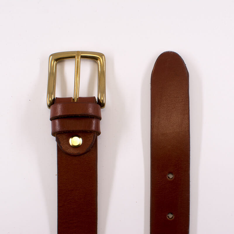 Golden square solid brass buckle - light brown leather belt - 3cm width