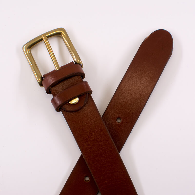 Golden square solid brass buckle - light brown leather belt - 3cm width