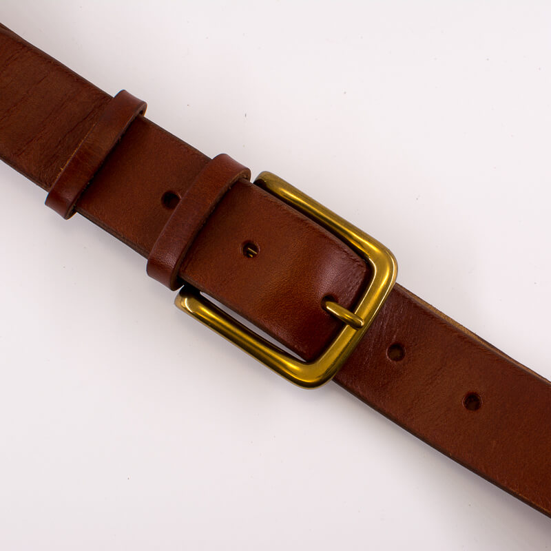 Golden square solid brass buckle - light brown leather belt - 3.5cm width