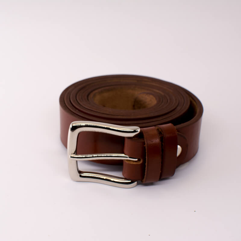 Silver square solid brass buckle - light brown leather belt - 3cm width