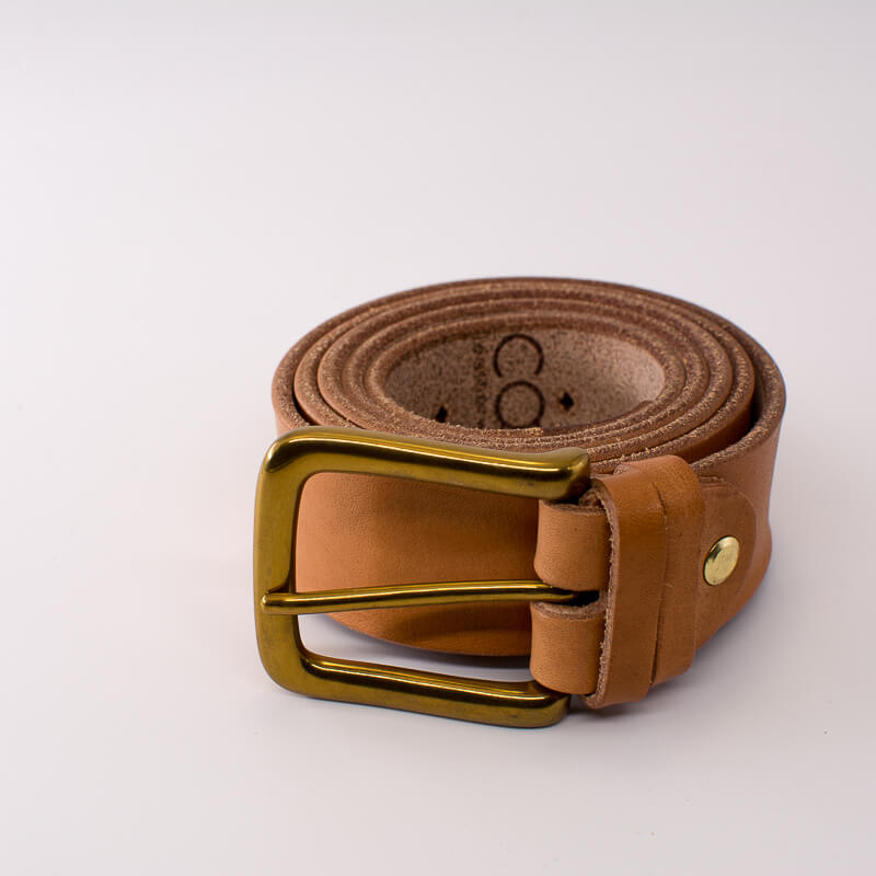 Golden square solid brass buckle - natural leather belt - 3.5cm width