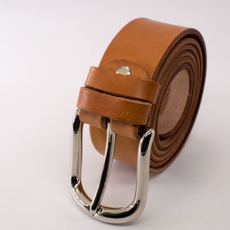 Silver round solid brass buckle - natural leather belt - 4cm width