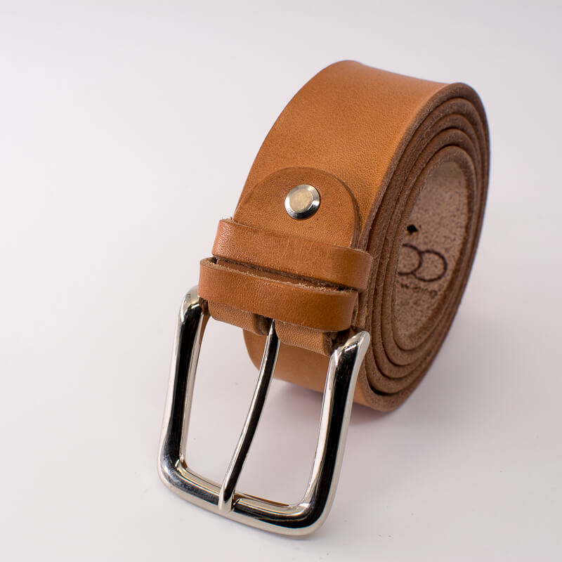 Silver square solid brass buckle - natural leather belt - 3.5cm width